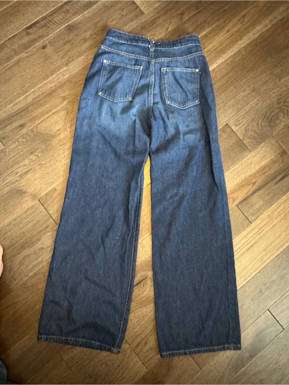 Pilcro Wide-Leg Flare Jeans in Dark Blue Denim - Picture 2 of 2